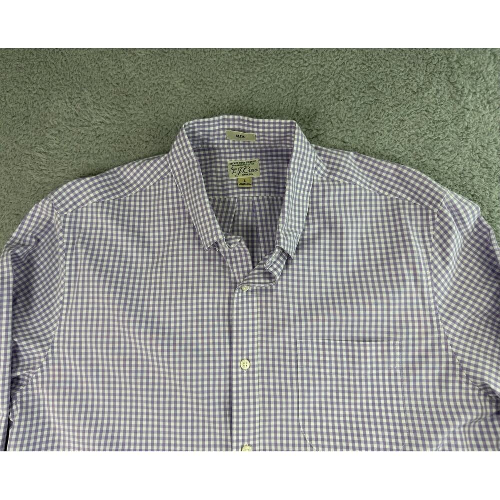 J. CREW ORGANIC COTTON SECRET WASH SHIRTING Men Large SLIM LONG SLEEVE PLAID
